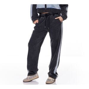 Galita Fashion Large Black Blue Jean Stretch sweatpants parachute Straight Leg